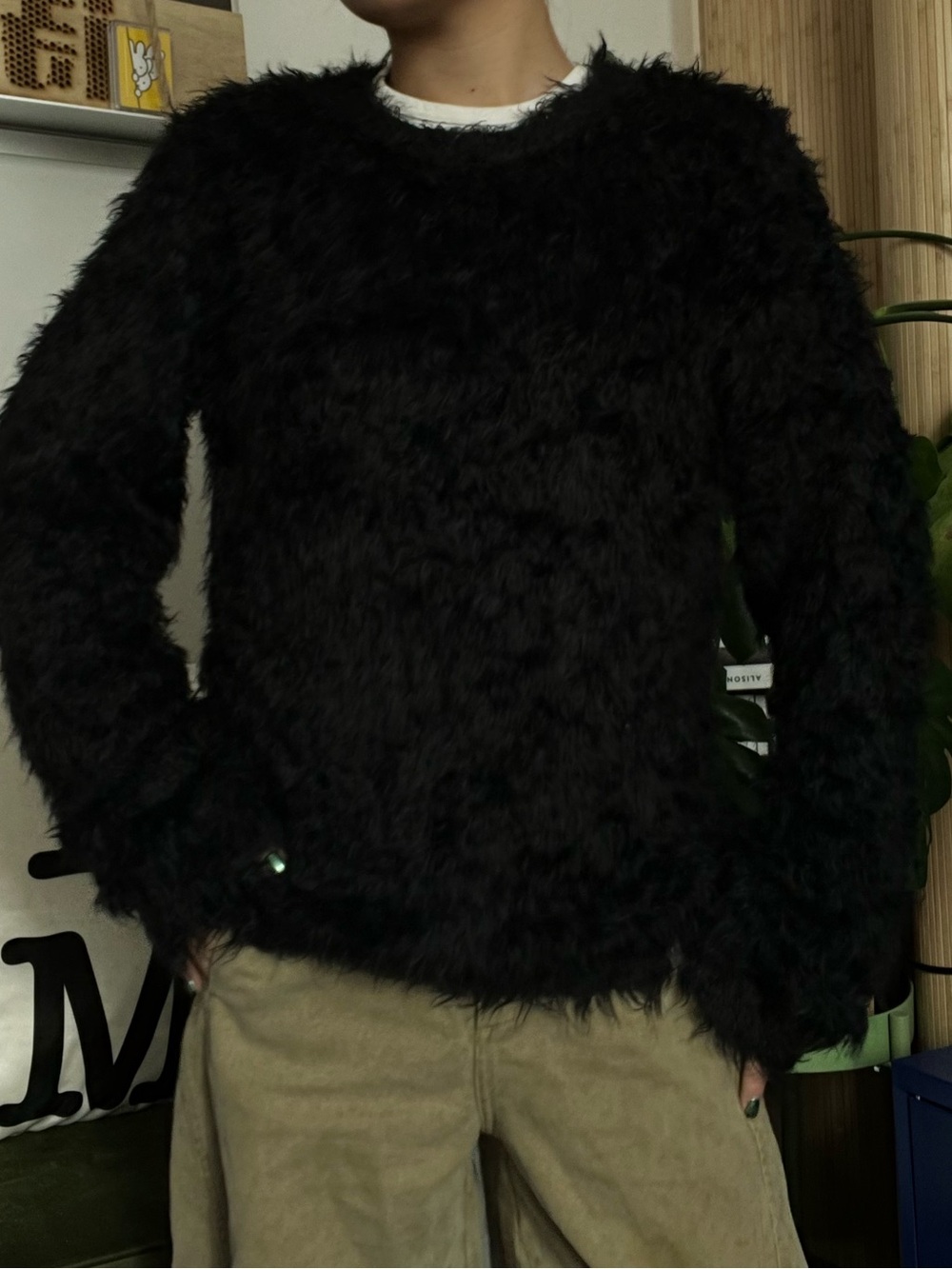 1017 ALYX Cozy Black Fuzzy Crewneck Sweater